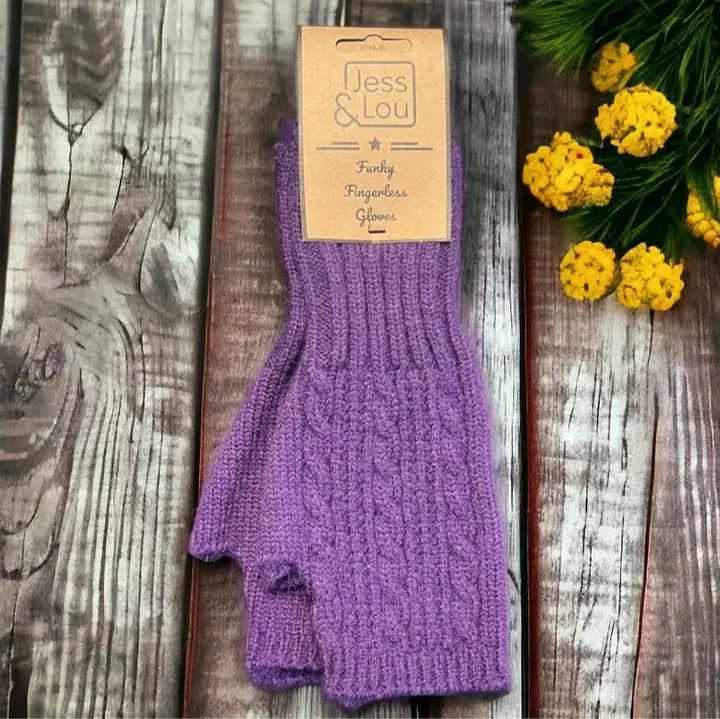 Purple Cosy Cable Knit Fingerless Gloves