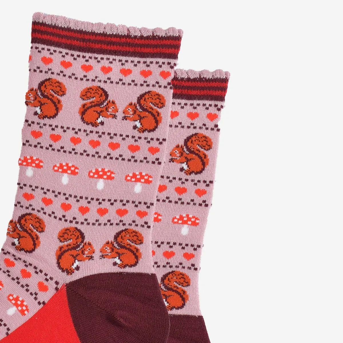 Women's Bamboo Socks - Pink/Burgundy, Squirrel Fair Isle