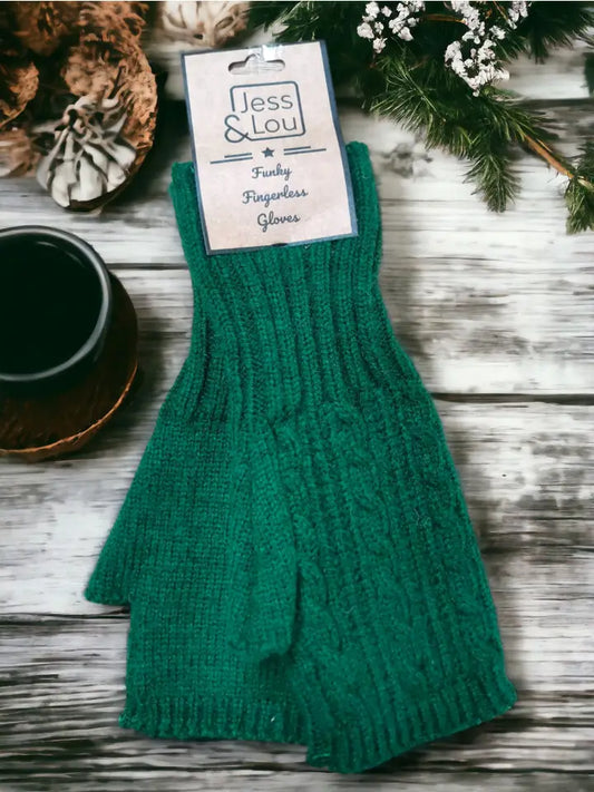 Green Cosy Cable Knit Fingerless Gloves