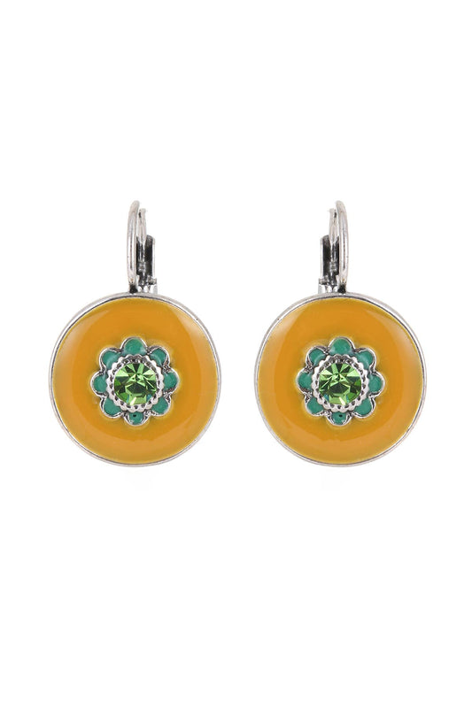Mustard Enamel Disc Drop Earrings