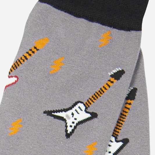 Grey Men's Electric Guitar Print Bamboo Socks