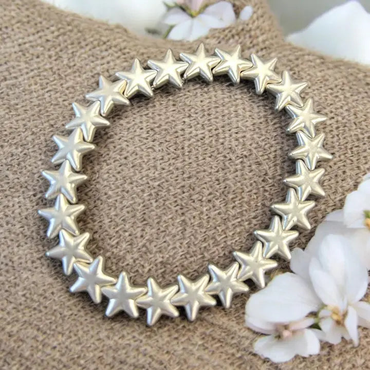 Mini Silver Star Beads On Stretchy Bracelet