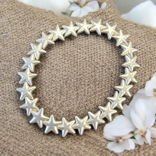 Mini Silver Star Beads On Stretchy Bracelet