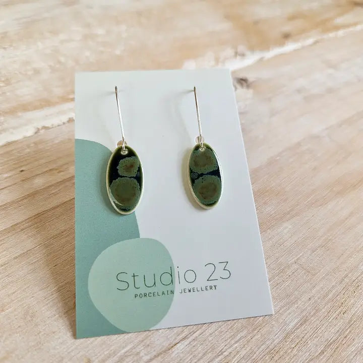 Oval Drop Earrings - Olive