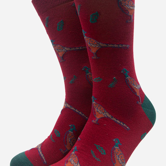 Red Men's Pheasant Print Bamboo Socks