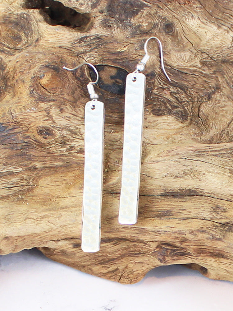 Long Rectangular Beaten Drop Earrings