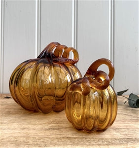 Luxury Handblown Glass Pumpkin Ornament - Amber 9.5cm