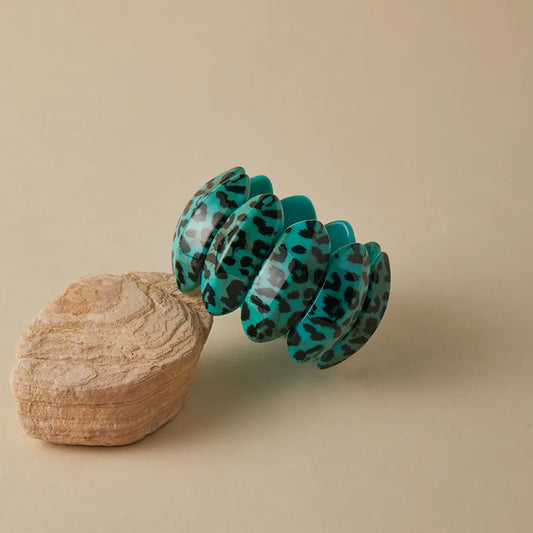 Acrylic Leopard Print Elasticated Bracelet - Teal