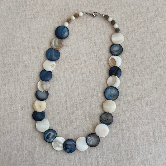 Blue & White Shell Disc Necklace