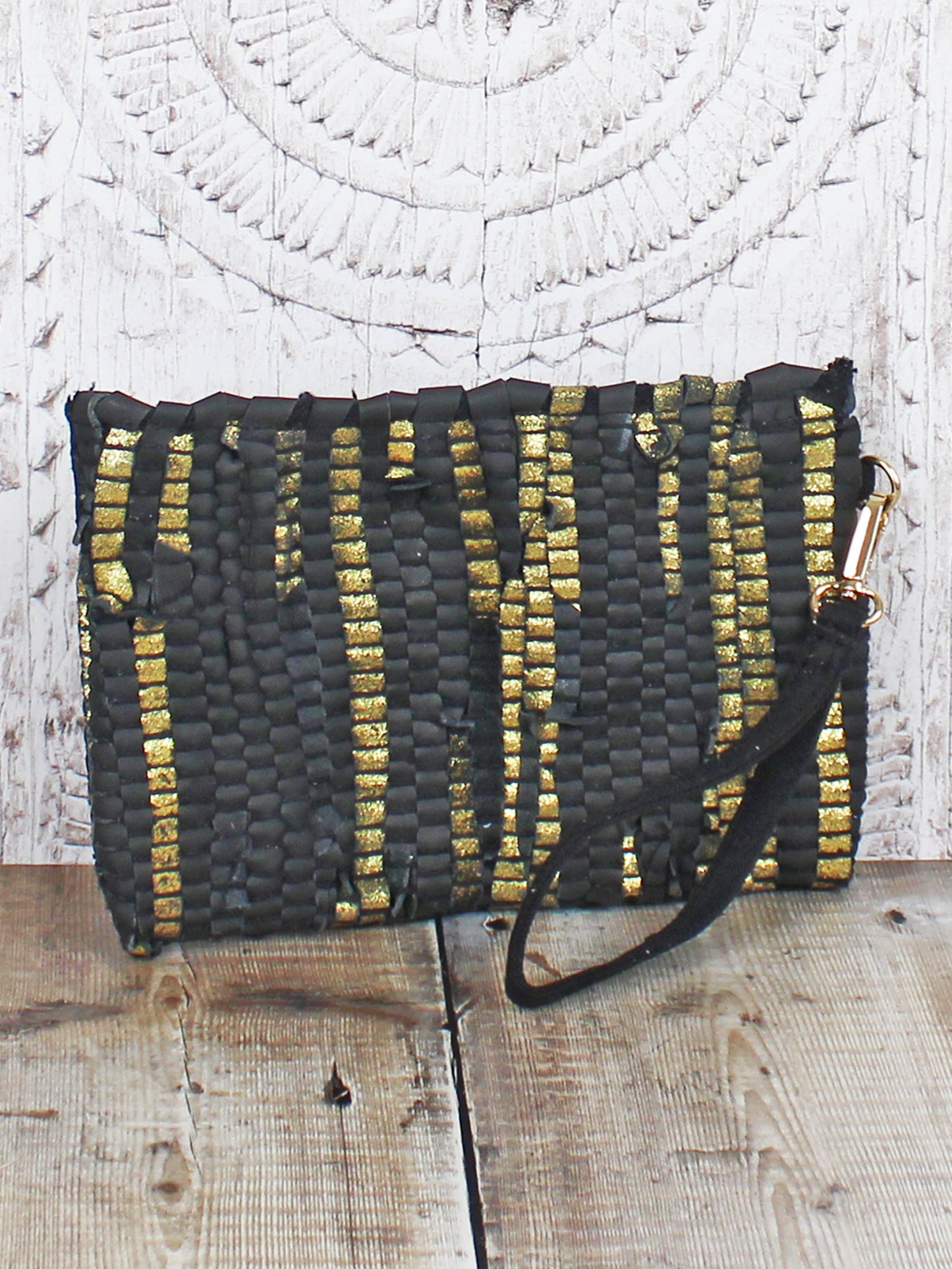 Black Upcycled Scrap Leather Clutch Bag