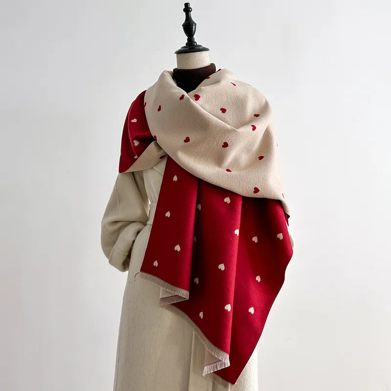 Red & Cream Reversible Heart Scarf