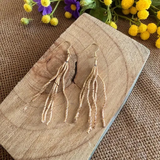 Lightweight Multi-Strand Wire Drop Earrings Gold