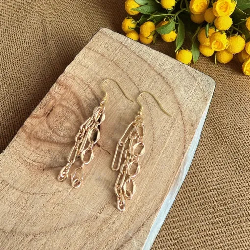 Multi Chain Layered Drop Earrings Gold