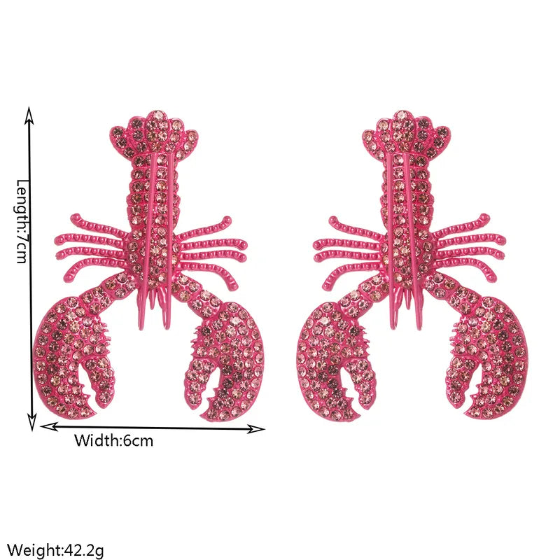Large Statement Pink Crystal Lobster Earrings