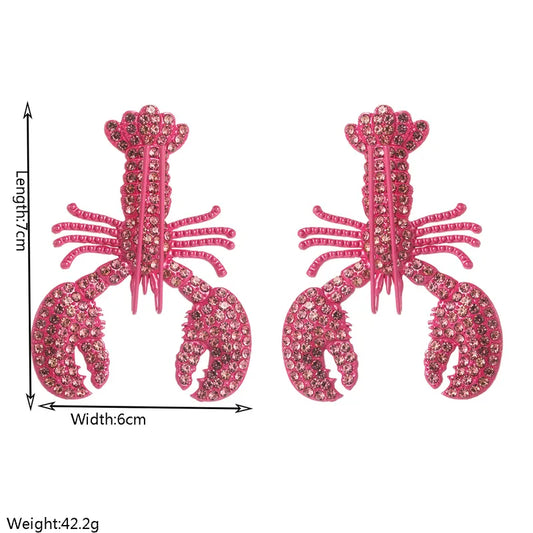 Large Statement Pink Crystal Lobster Earrings