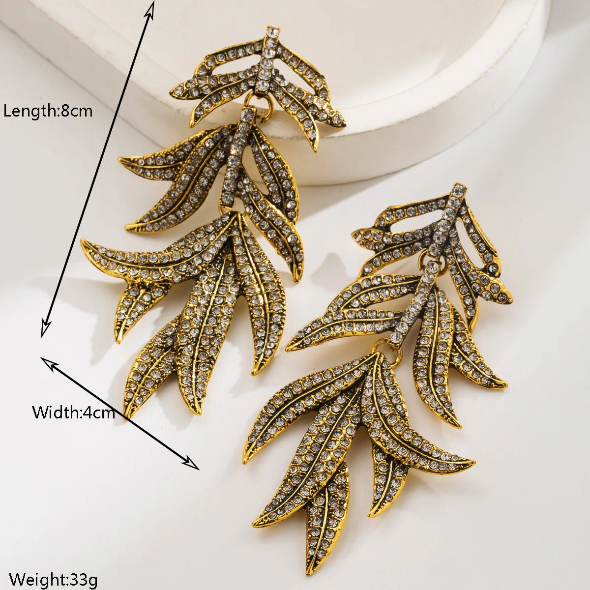 Antique Gold Crystal Leafy Statement Earrings