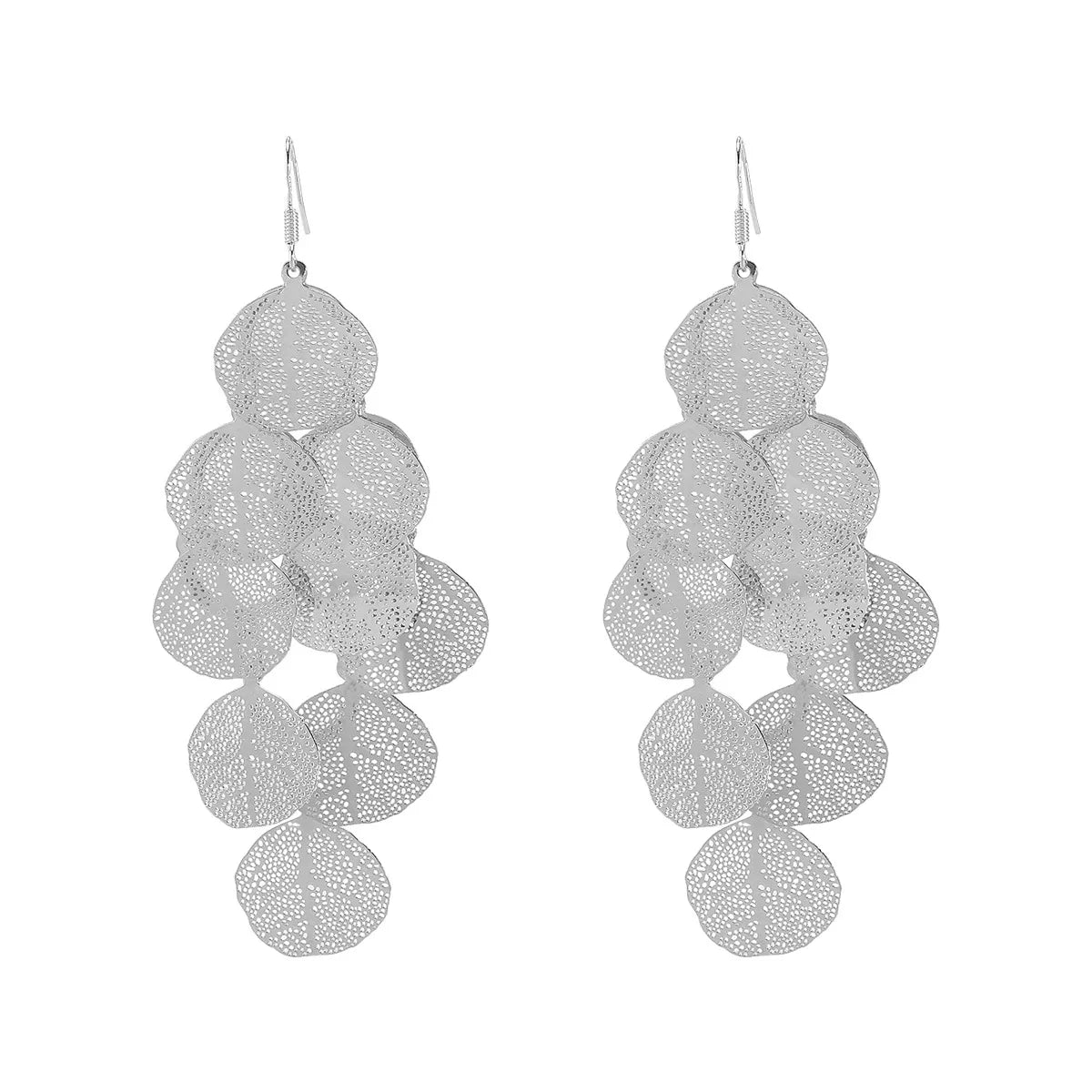 Silver Laser Cut Leaf Drop Earrings