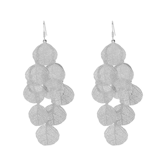 Silver Laser Cut Leaf Drop Earrings