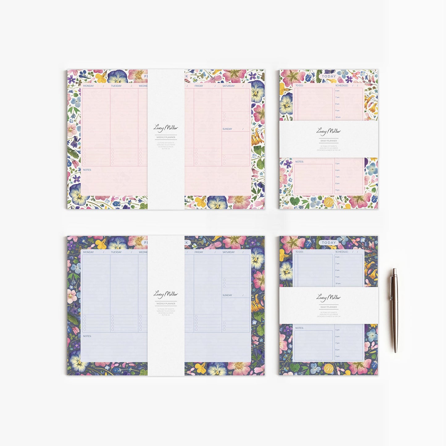 A5 Floral Daily Planner Pad, Natural