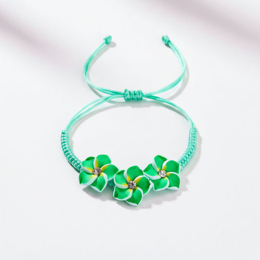 Green Adjustable Bracelet With Flowers