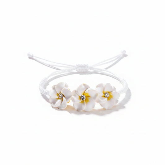 White Adjustable Bracelet With Flowers