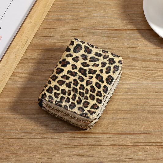 Cream Leopard Print Double Zip Purse