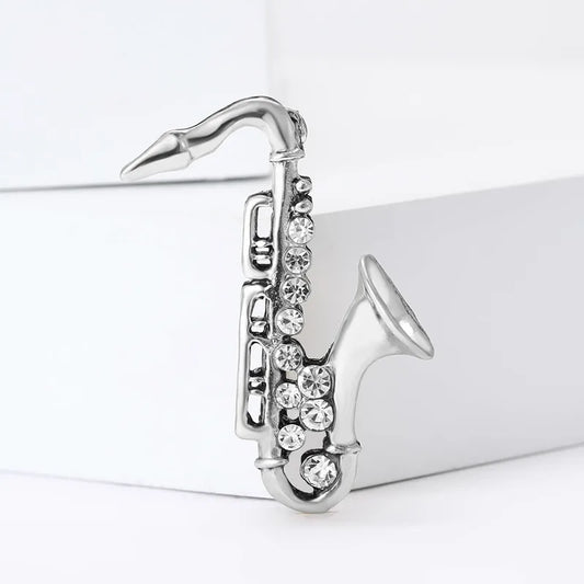 Silver Saxophone Brooch