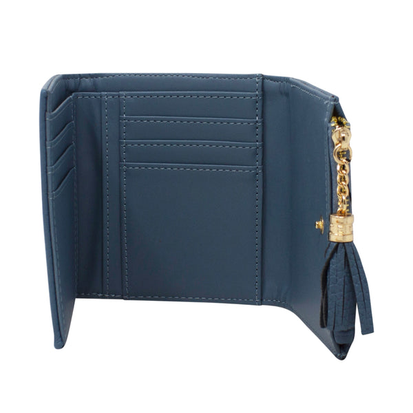 Tri-Fold Small Purse with Bee Decoration Blue