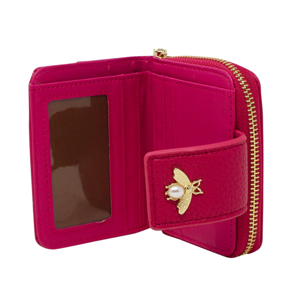 Small Folded Bee Purse with Zipped Pockets - Hot Pink