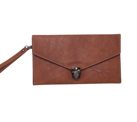 Brown Faux Leather Clasp Purse
