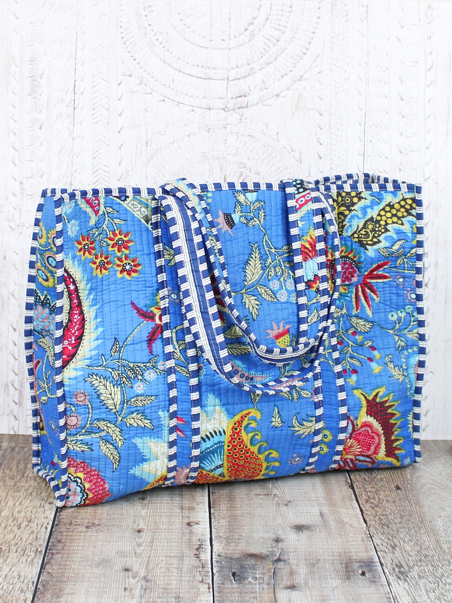 Light Blue Quilted Cotton Tote Bag