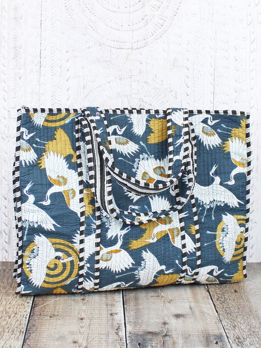 Blue Quilted Cotton Tote Bag