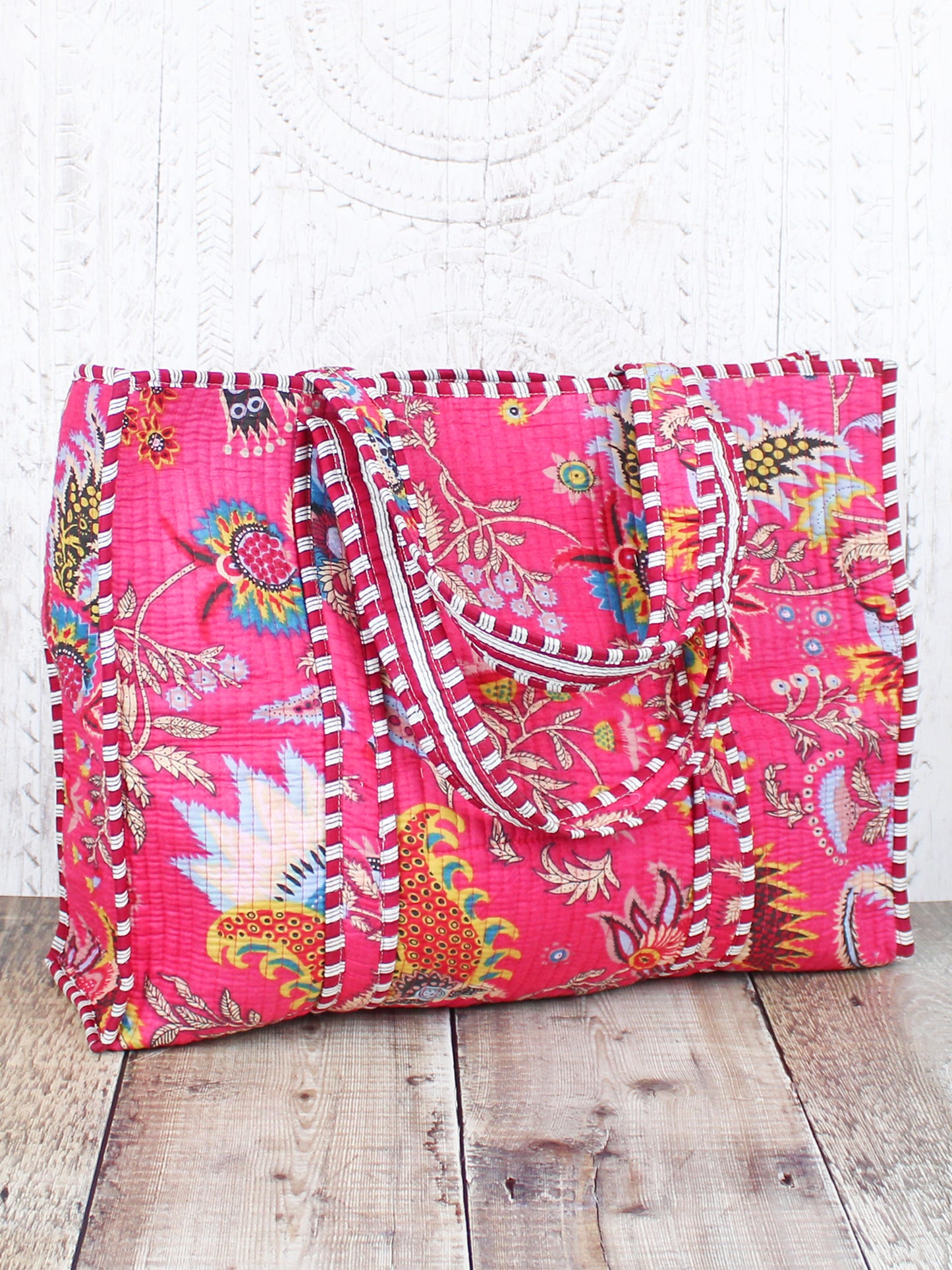 Pink Quilted Cotton Tote Bag