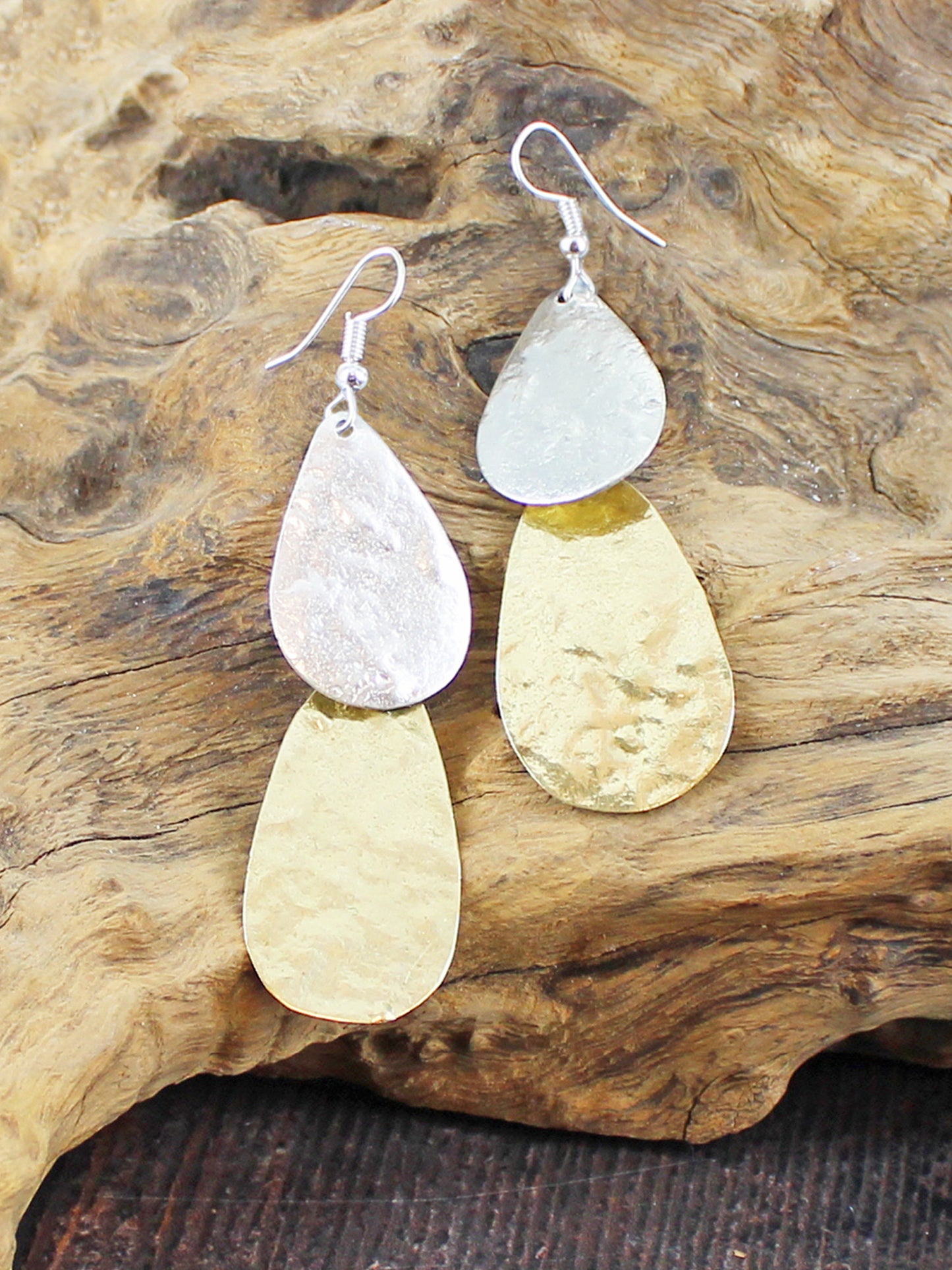 Layered Beaten Teardrop Drop Earrings