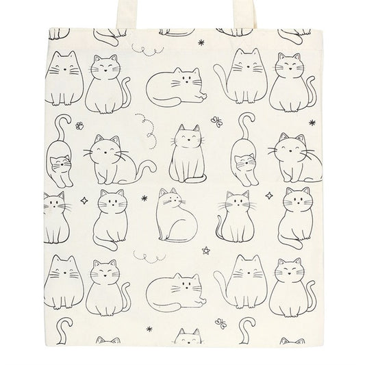 White Cat Print Polycotton Tote Bag