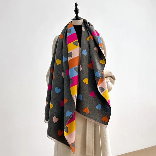 Multi-Coloured Reversible Heart Scarf