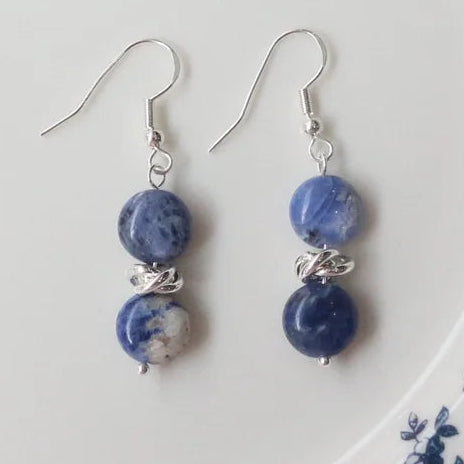 Natural Stone Drop Earrings With Silver Plated Knots