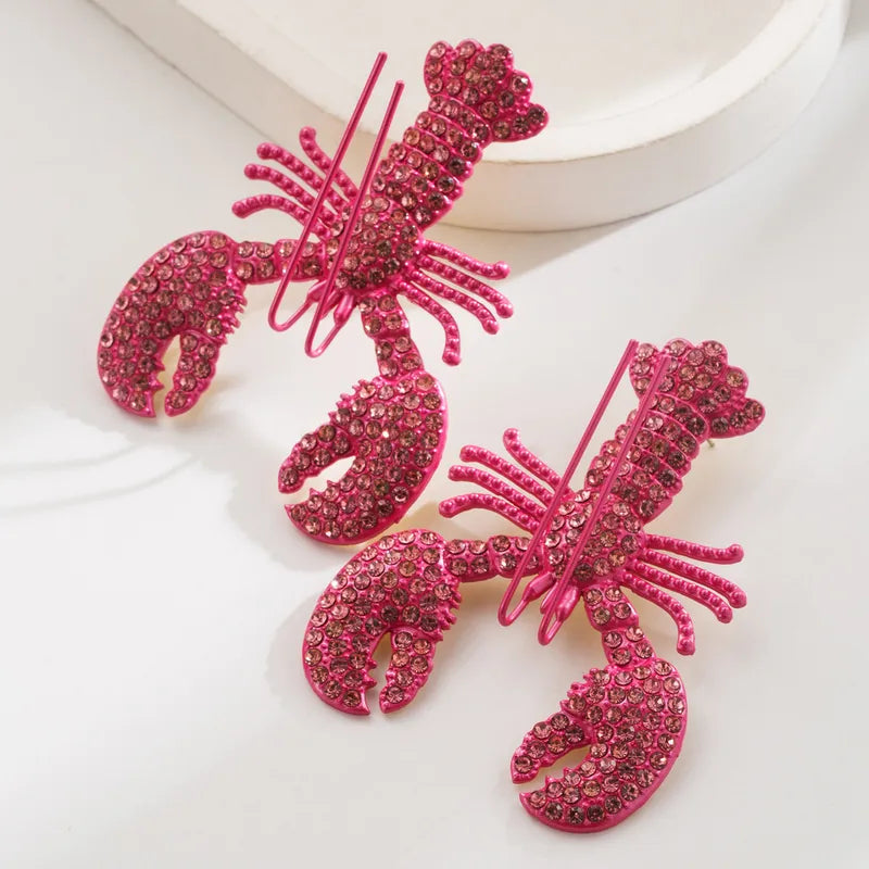 Large Statement Pink Crystal Lobster Earrings