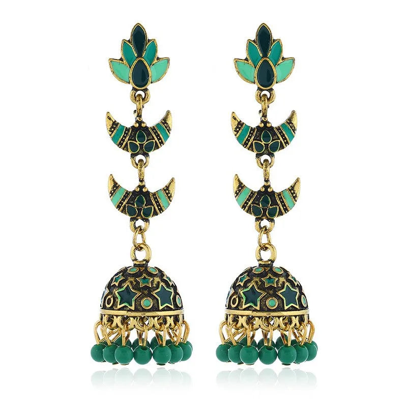 Green & Gold Elaborate Drop Earrings
