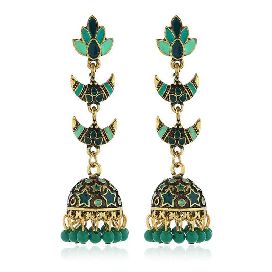 Green & Gold Elaborate Drop Earrings