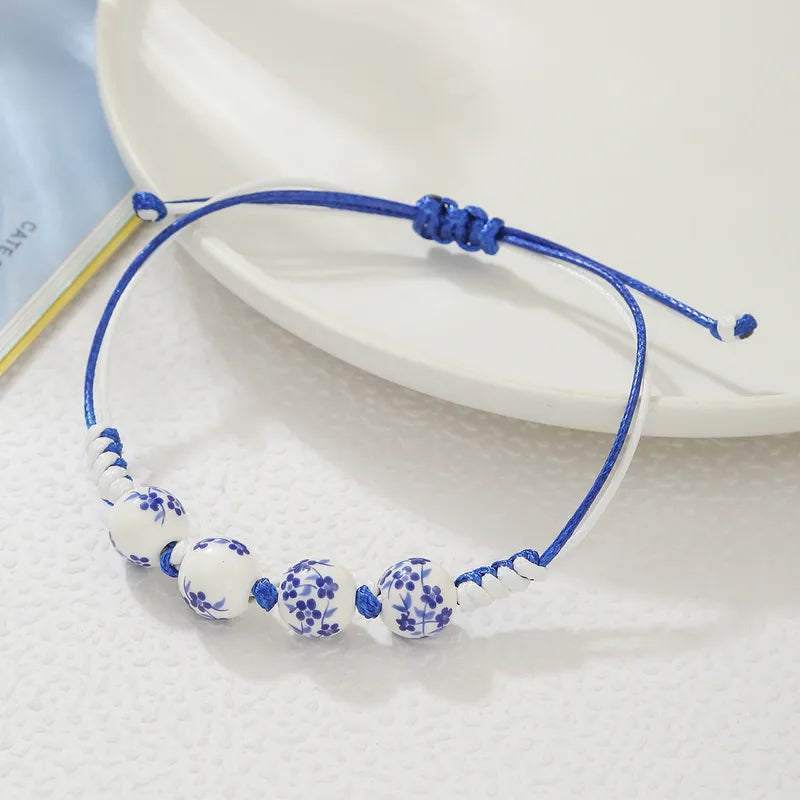 Blue & White Beaded Adjustable Bracelet