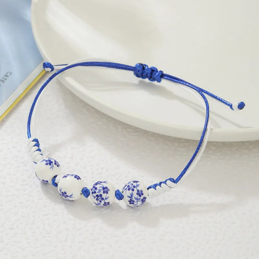 Blue & White Beaded Adjustable Bracelet