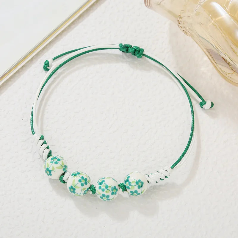 Green & White Beaded Adjustable Bracelet