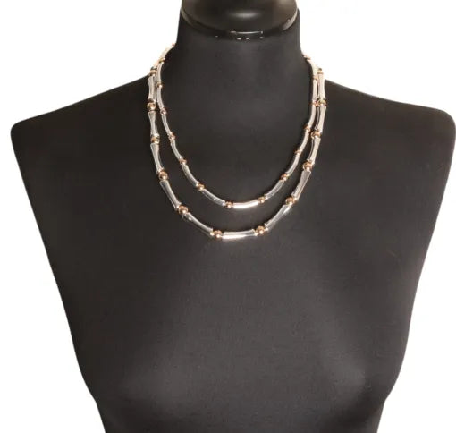 Two-Strand Silver & Gold Beaded Necklace