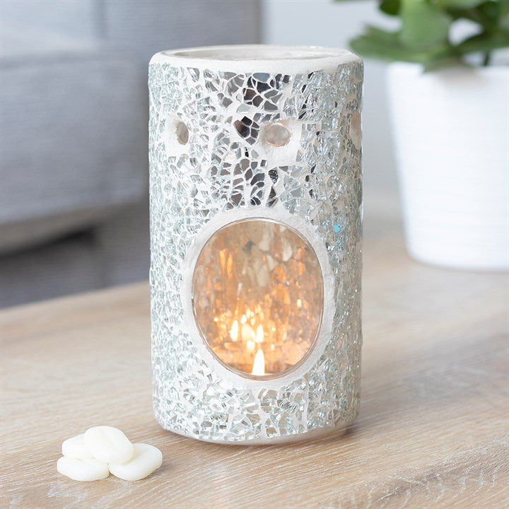 Silver Pillar Crackle Glass Oil Burner & Wax Warmer 14.5cm