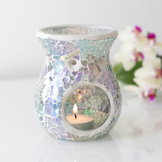 Small Light Blue Iridescent Crackle Oil Burner 11cm
