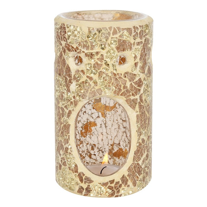 Gold Pillar Crackle Glass Oil Burner 14.5 cm