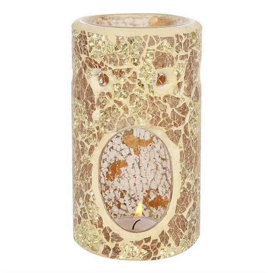 Gold Pillar Crackle Glass Oil Burner 14.5 cm