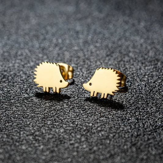 Gold Stud Earrings - Hedgehogs