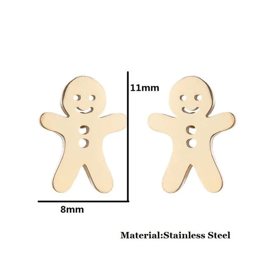 Gold Stud Earrings - Gingerbread Men